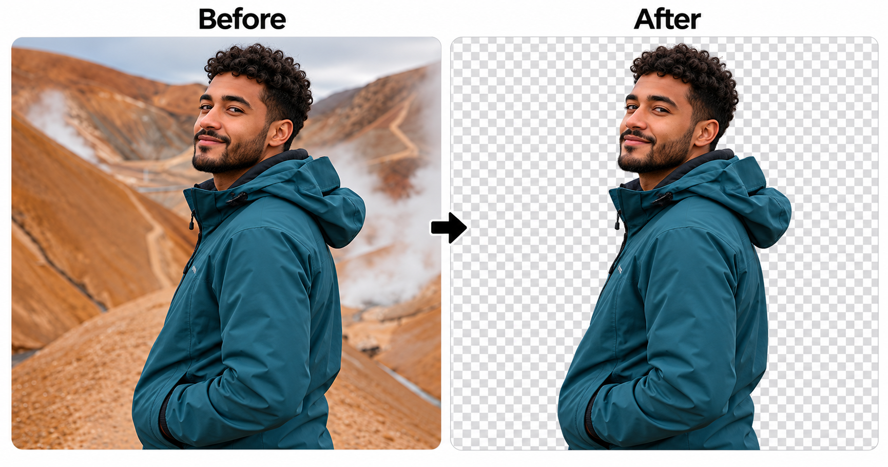 Removing a photo background for free, before and after